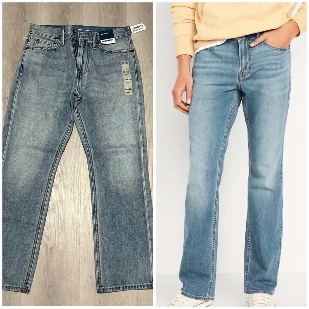 Old Navy Men’ 30x30 Straight Good Bucket Rigid Light Wash Jeans 100% Cotton NWT